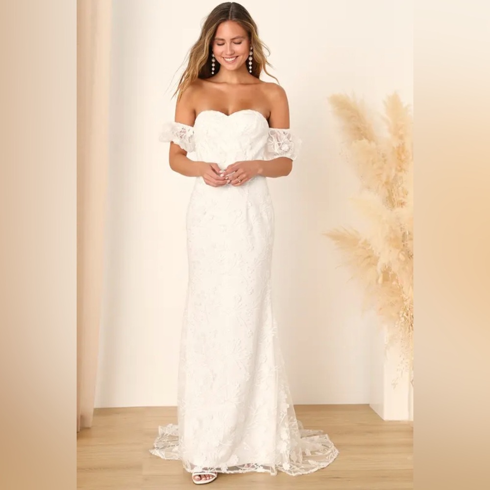 Lulu's White Off-Shoulder Wedding Dress